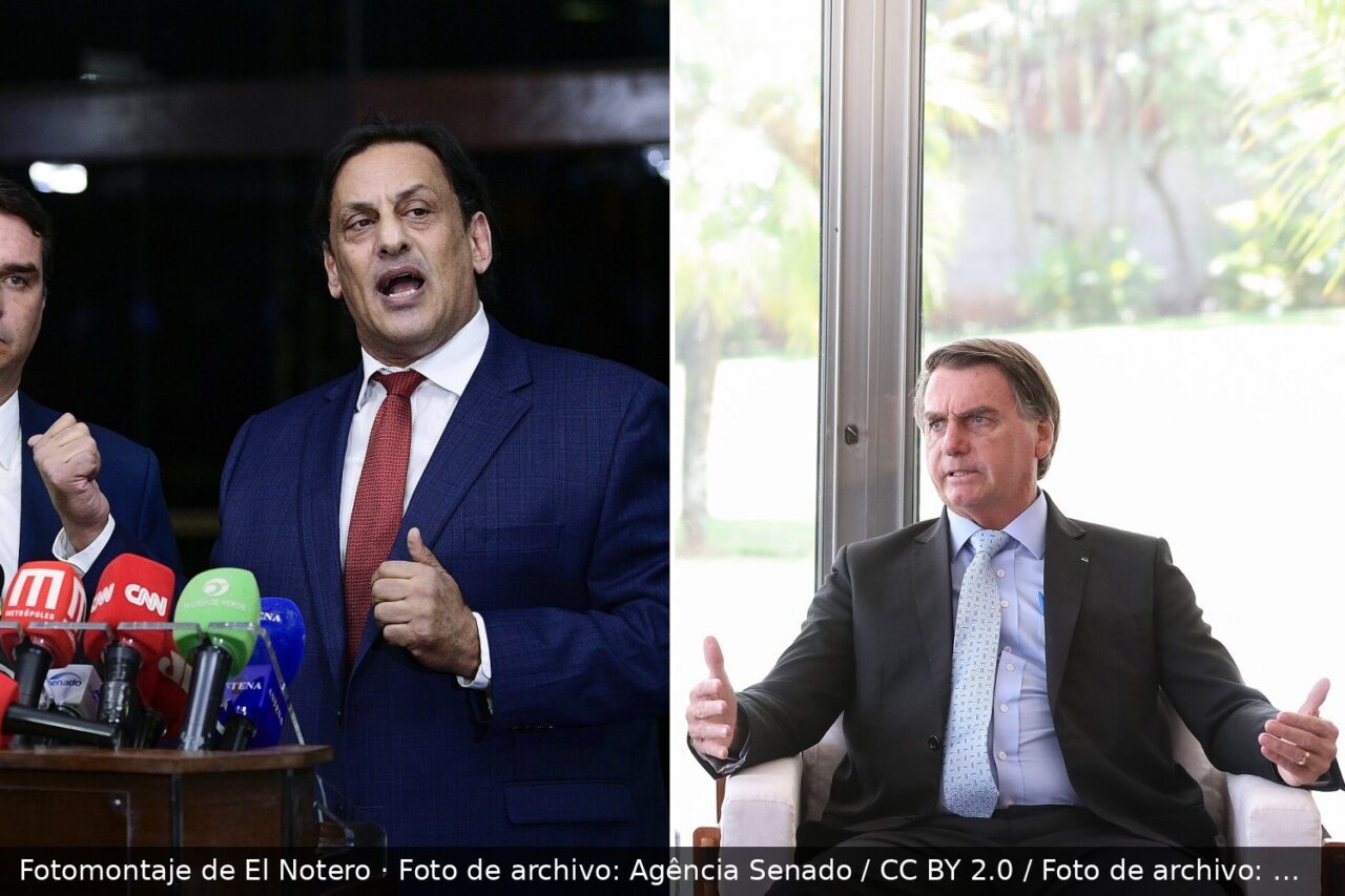 Fotomontaje con retratos de Flávio Bolsonaro y Jair Bolsonaro.