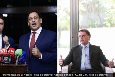 Fotomontaje con retratos de Flávio Bolsonaro y Jair Bolsonaro.