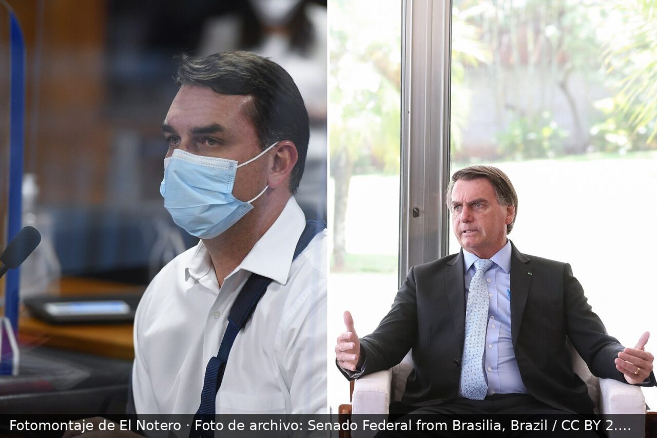 Fotomontaje con retratos de Flávio Bolsonaro y Jair Bolsonaro.