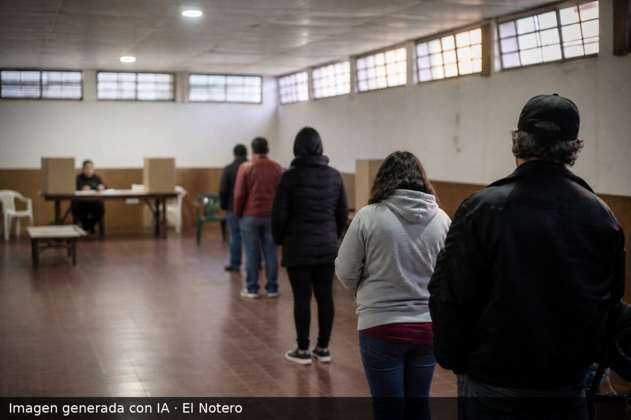 Una sala de votación casi vacía en Asunción, con pocas personas en fila y un clima de baja participación.
